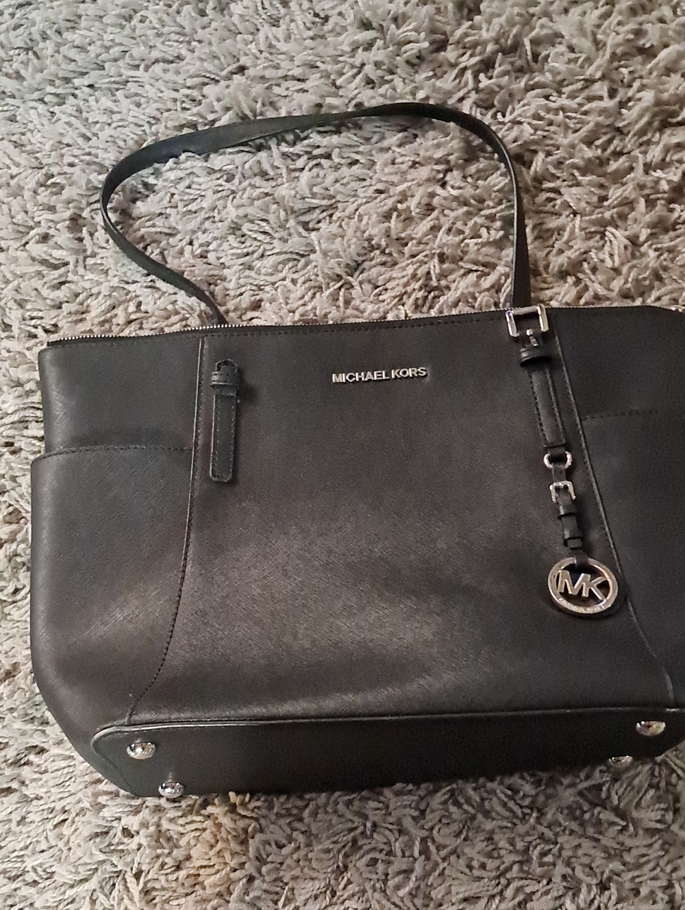 Michael Kors Black Leather Top-Handle Messenger Tote